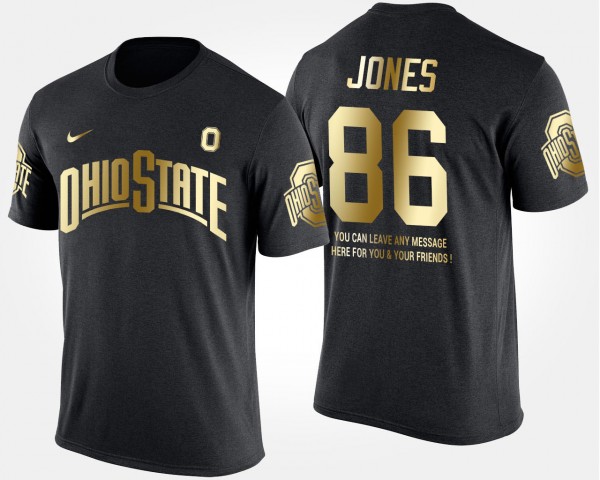 Ohio State Buckeyes Dre'Mont Jones Men's #86 Limited Gold With Message Short Sleeve Black College Football T-Shirt 2404AXVF5